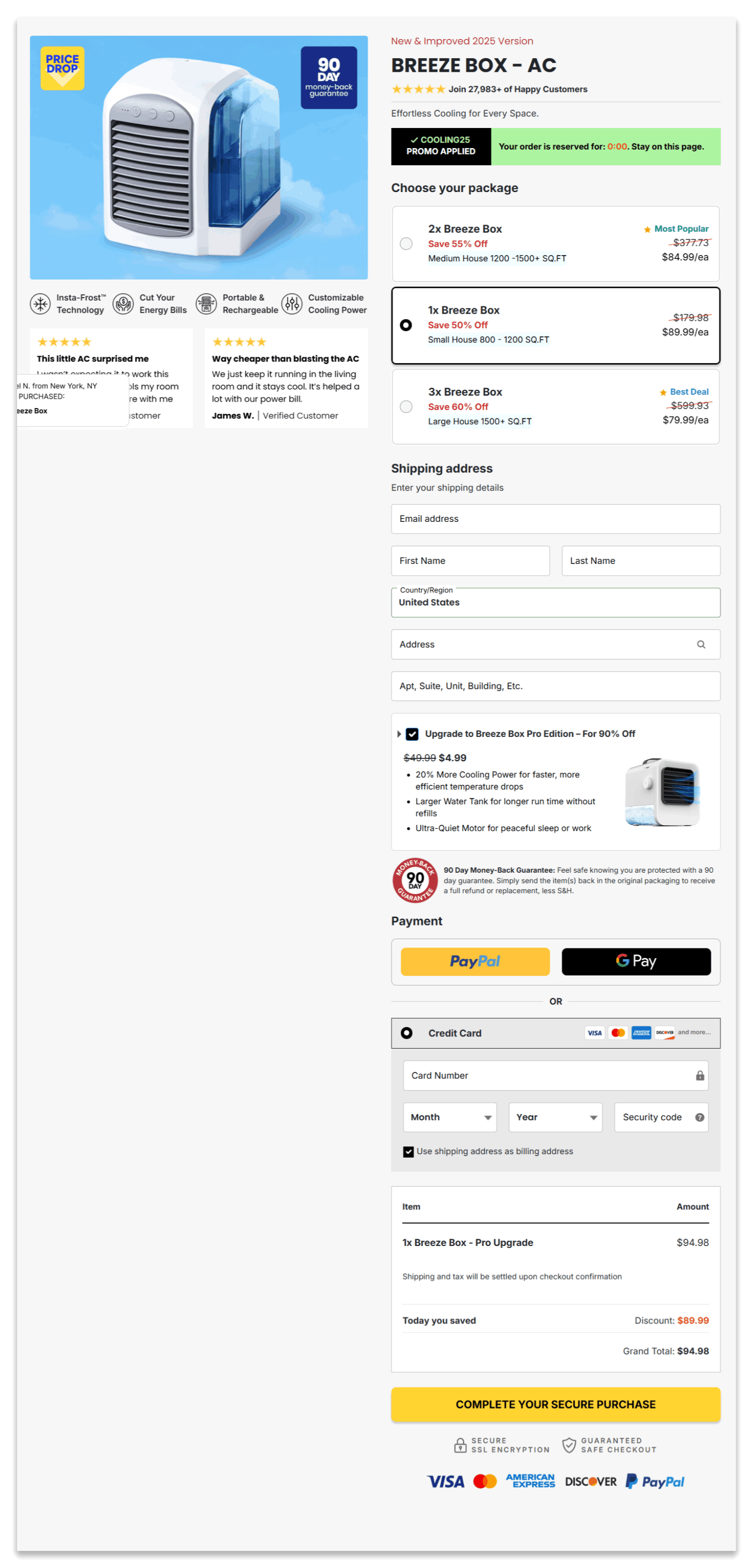 Breeze Box checkout page